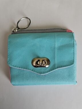 Turquoise Compact Canvas Coin Wallet with Zip Pocket